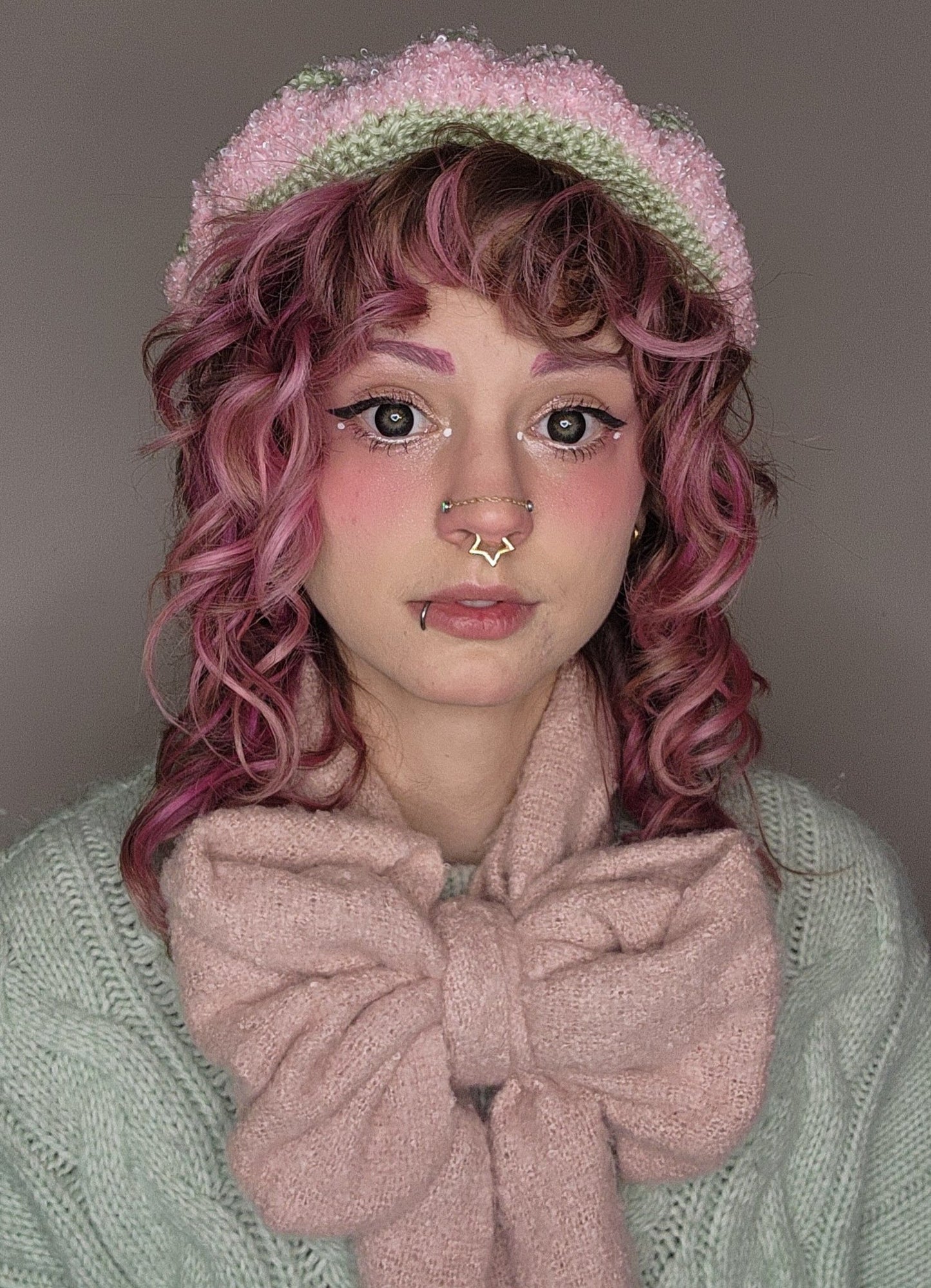 Fae Beret - Green, White, & Pink