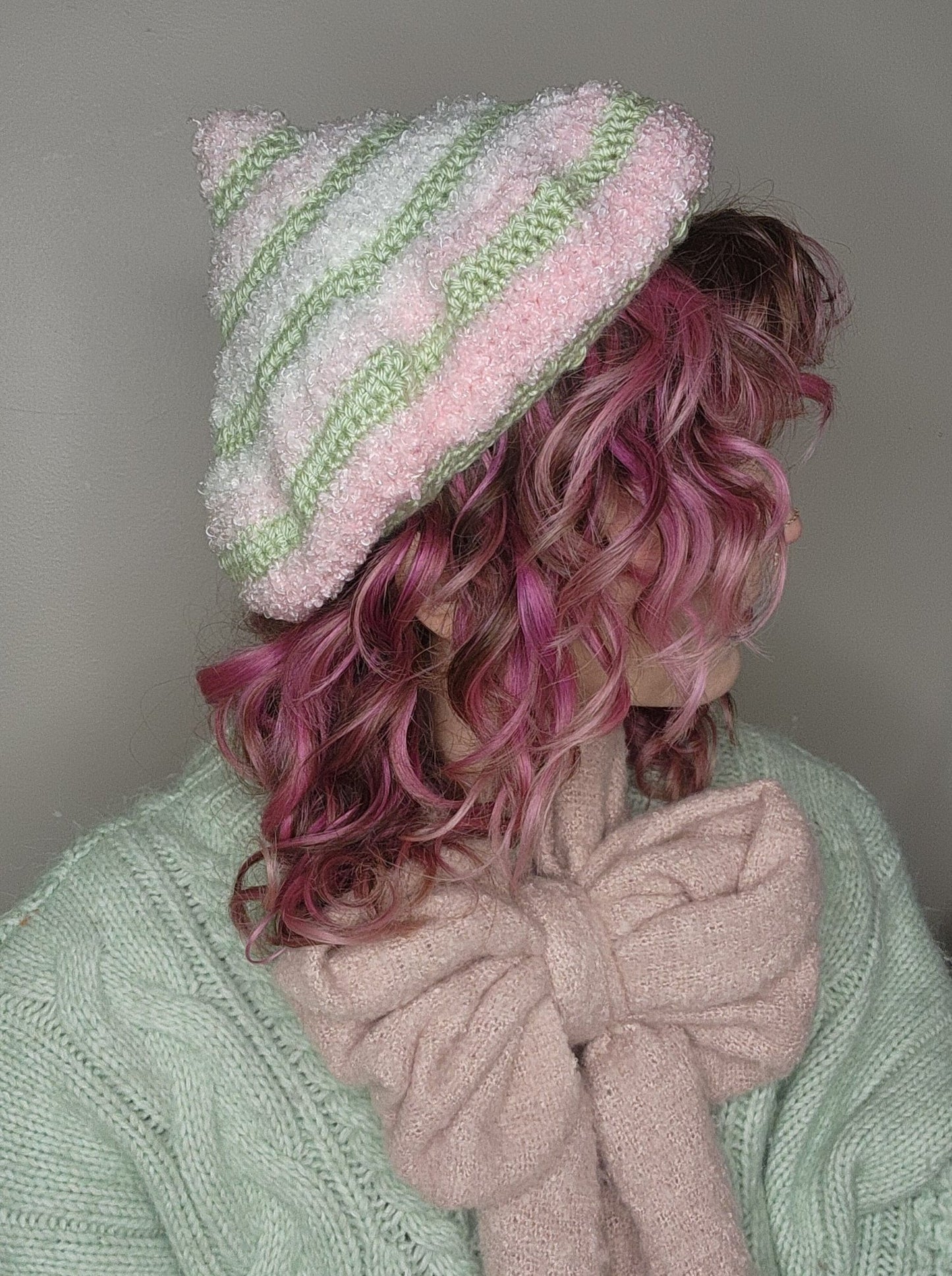 Fae Beret - Green, White, & Pink