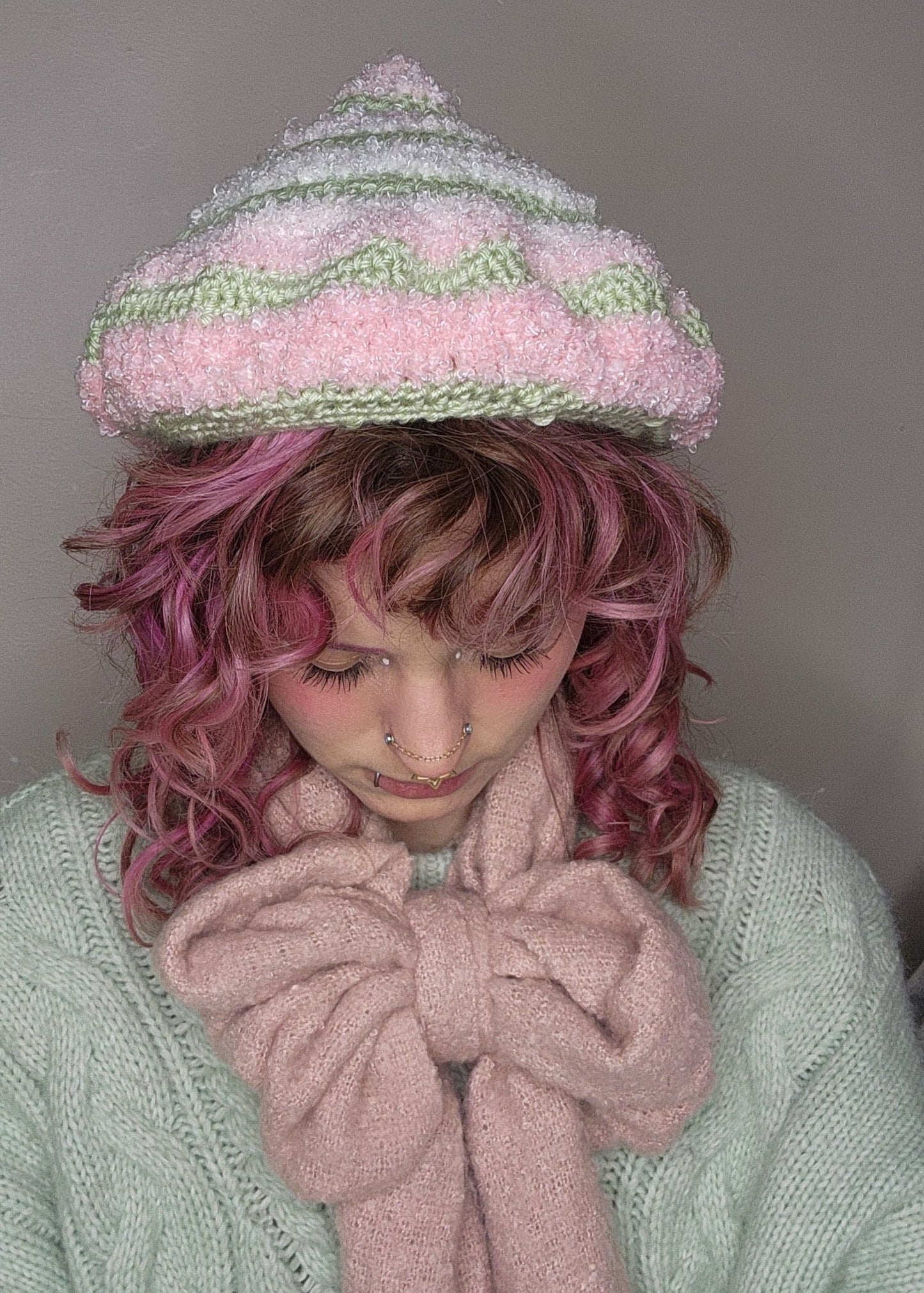 Fae Beret - Green, White, & Pink