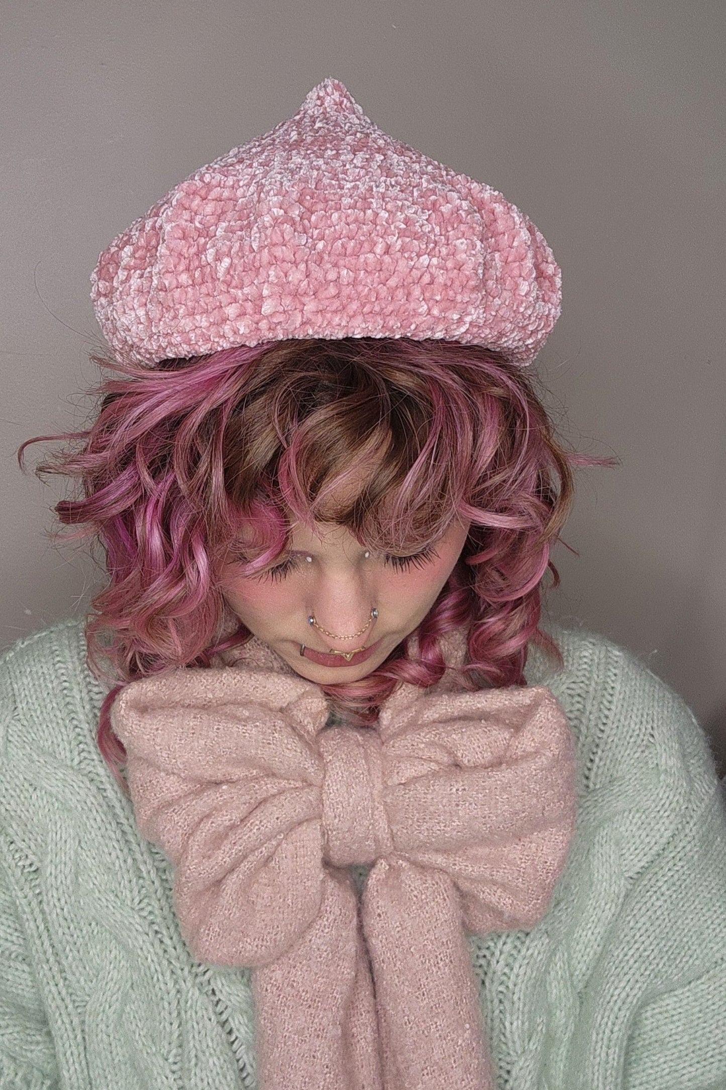 Fae Beret - Pink Velour