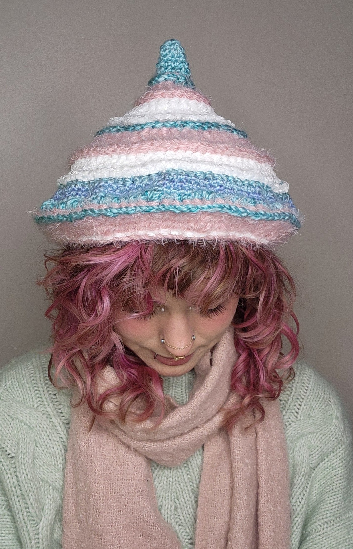 Fae Beret Prototype - Blue, Pink, & White DISCOUNTED