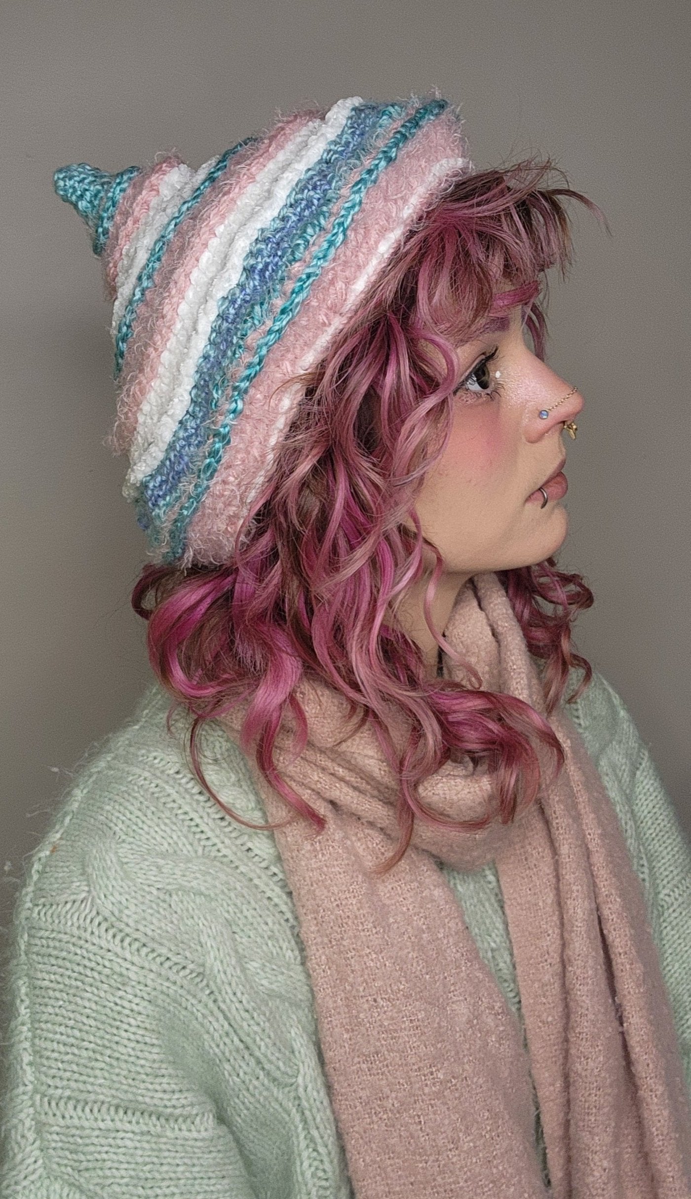 Fae Beret Prototype - Blue, Pink, & White DISCOUNTED